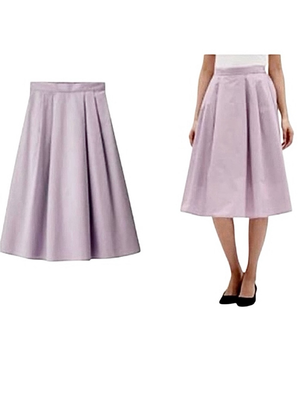 UNIQLO light purple pleated dry stretch tuck flare minimalist midi skirt S